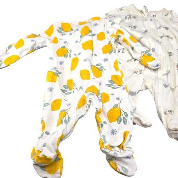 Baby Footed Sleepers & Wrap Bodysuit Set Newborn Lemon/Animal Prints JJ3933 - Picture 10 of 16
